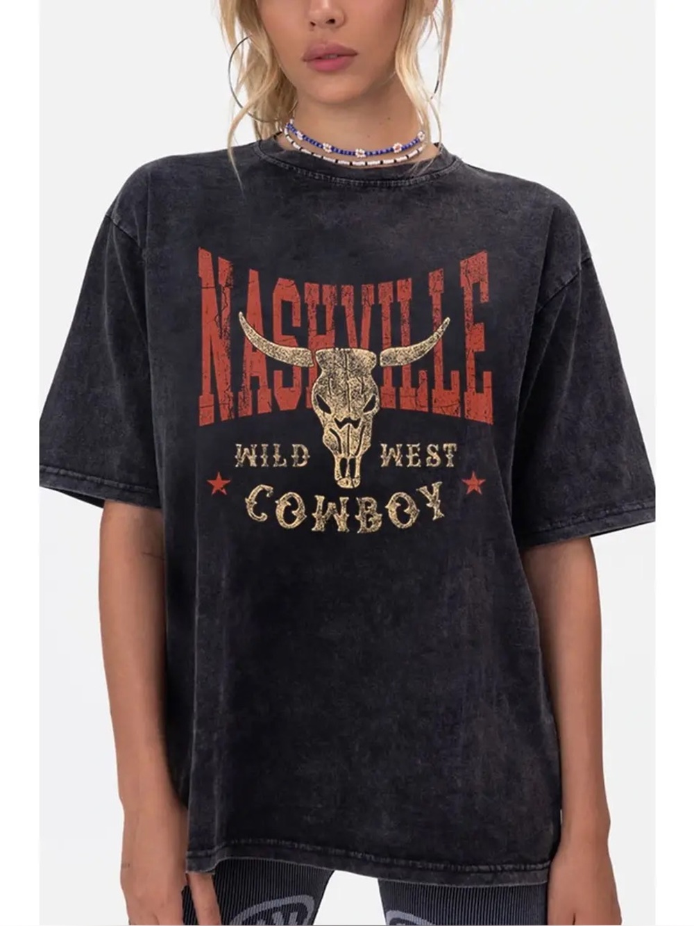 HRT & LUV Nashville Wild West cowboy graphic oversized t shirt black